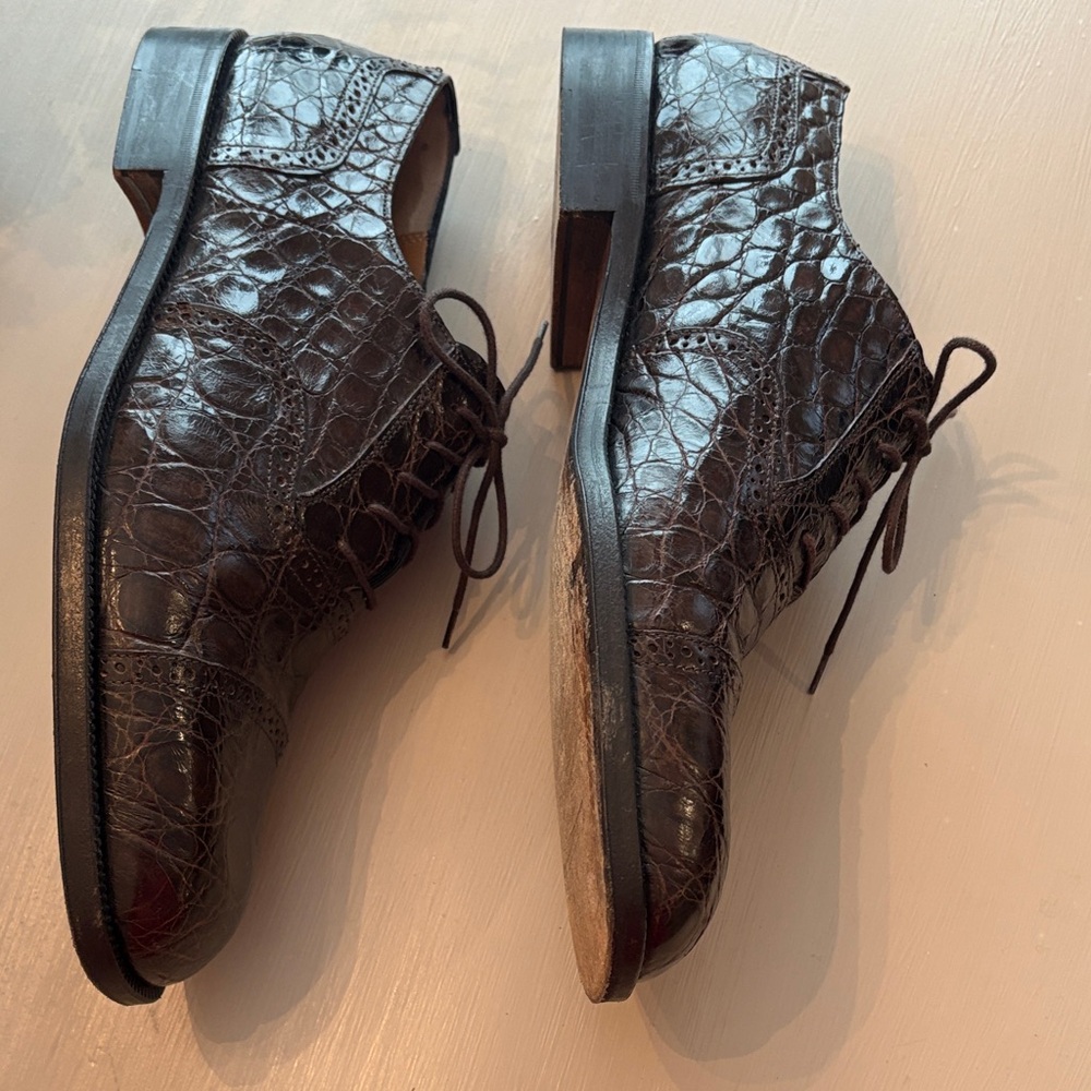 Salvatore Ferragamo Men's Dark Brown‎ Crocodile Oxfords Size 11D - Picture 5 of 11